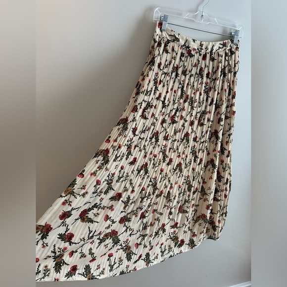 Floral Pleated Flowy Midi Skirt Neutral Colours Size Medium - Picture 1 of 12
